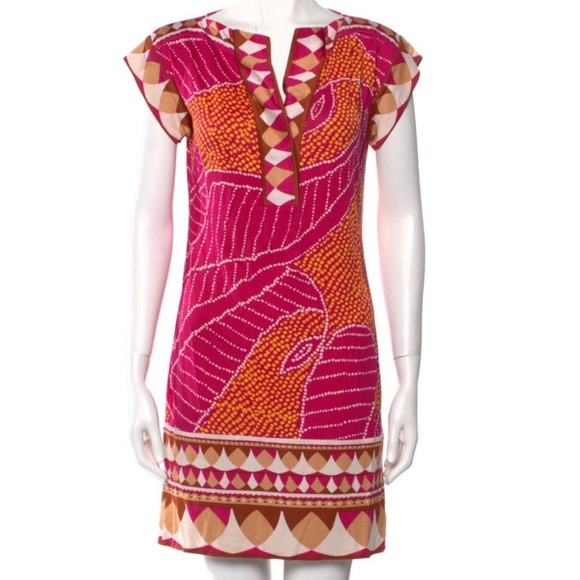 Diane Von Furstenberg Dresses & Skirts - NWOT Diane Von Furstenberg Mini Shift Dress Tunic Silk Size 10 Pink Yellow